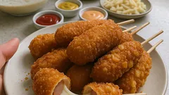 Korean corn dog fatto in casa: croccante fuori, cuore filante