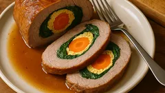 Tasca di vitello ripiena di frittata: arrosto morbido con spinaci e carote