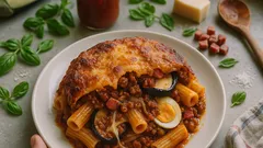Pasta ’ncasciata siciliana: rigatoni al forno con ragù, melanzane fritte e crosticina