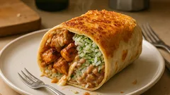 Burrito chipotle fatto in casa: pollo speziato e crosticina al formaggio in padella
