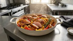 Pollo con peperoni in padella: il trucco per un sughetto profumato al rosmarino